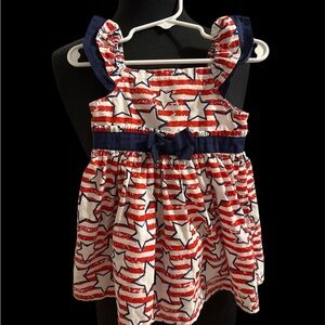 Patriotic 18mo July 4th Independence Day Star Print Striped Dress Red White Blue